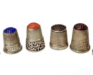 Lot of 6 Gem Stone Top Sterling Silver Thimbles 