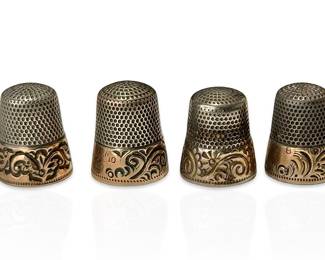 Lot of 4 Antique Ketcham & McDougall&nbsp;Etched Gold Plated  Sterling Silver Thimbles 