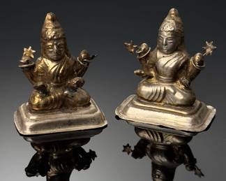 Lot of 2 Sterling Silver Hindu Laxmi Figures