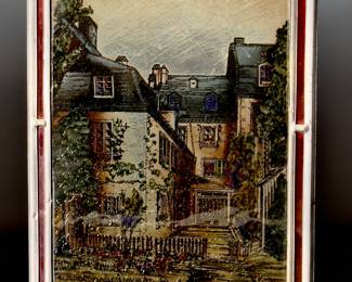 Antique Beethoven-Haus Bonn Stained Glass Reverse Painted Panel 