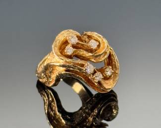 14k Gold & Diamond Organic Modernist Statement Ring 