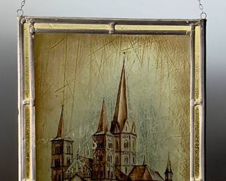 Antique Bonn Minster Stained Glass Reverse Painted Panel 
