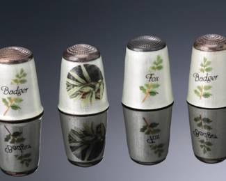 Lot of 4 James Swann & Son Silver and Enamel Animal  Thimbles Badger Fox Panda 