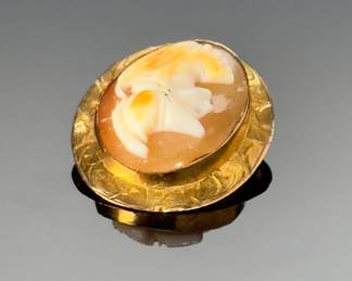 10k Gold Antique Shell Cameo Brooch Pin 