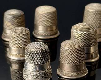 Lot of 12 Antique Simons Brothers Banded Thimbles Sterling Silver 