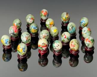 Lot of 20 Hand Painted Miniature Asian Jade Eggs 