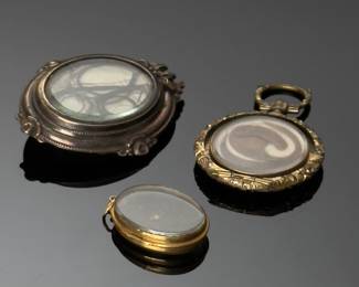 Lot of 3 Antique Victorian Mourning Pendants/Brooches Hair 