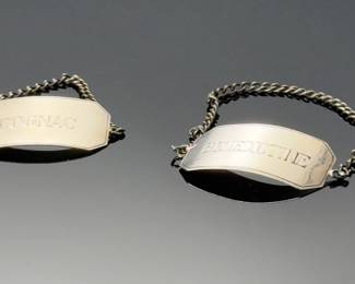 Lot of 2 Sterling Silver Liquor Tags Bottle Badges Benedictine & Cognac 