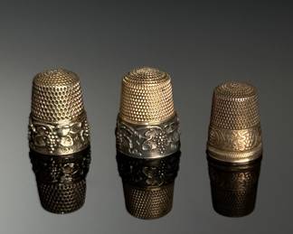 Lot of 3 Antique Simons Brothers Grape Vine Thimbles Sterling Silver 