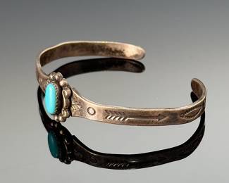 Vintage Navajo Silver & Turquoise Childs Cuff Bracelet Native American Jewelry 