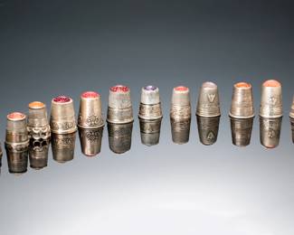 Lot of 13 Vintage Silver Thimbles Stone Top Gemstone 