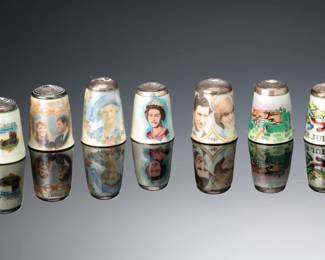 Lot of 7 Silver & Enamel British Thimbles Royal Family Princess Diana & Prince Charles 