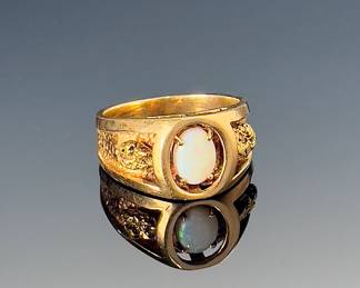 14k Strellman Gold & Opal Nugget Texture Ring 