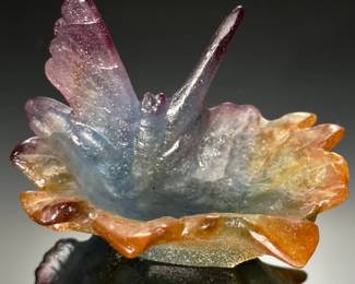 Daum France Crystal Pate de Verre Art Glass Butterfly Dish