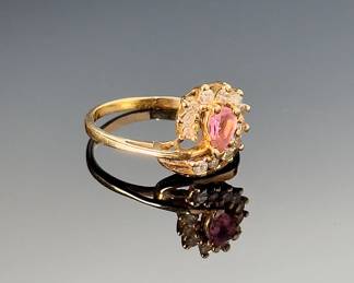 14k Gold Pink Sapphire & Diamond Cocktail Ring 