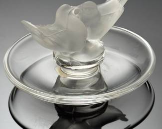 Lalique France Crystal Love Birds Dish Two Doves 