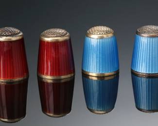 Lot of 4 Aksel Holmsen Norway Guilloche Enamel Gilded Sterling Silver Thimbles MCM