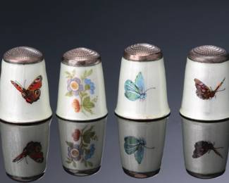 Lot of 4 James Swann & Son Silver and Enamel Butterfly Thimbles 