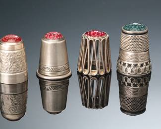 Lot of 3 Vintage Sterling Silver Thimbles Stone Top RED Gemstone 