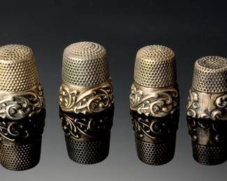 Lot of 4 Antique Ketcham & McDougall&nbsp;Chased Sterling Silver Thimbles 