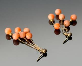 14k Gold & Pink Coral Bead Earrings