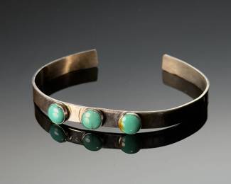 Navajo Sterling Silver & Turquoise Cuff Bracelet Signed Native American Jewelry 