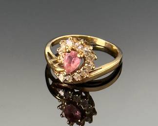 14k Gold Pink Sapphire & Diamond Cocktail Ring 