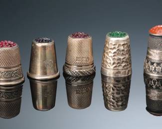 Lot of 4 Vintage Sterling Silver Thimbles Germany Stone Top Gemstone 