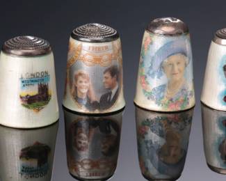 Lot of 7 Silver & Enamel British Thimbles Royal Family Princess Diana & Prince Charles 