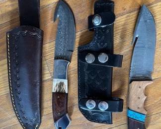 Damascus gut hook knives, 8.7", 4.6" blade.