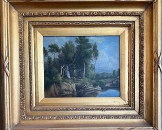 #67.  Camping scene by Batte. 9.5"x8", 18.5"x16"