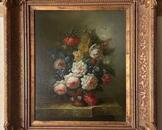 #49.  Oil on Canvas still life by Eyre. 24"x30" and framed 38"x44".