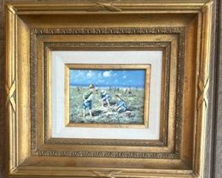 #14. Kids on the beach by F. Huber, 5"x7" and framed 16"x14".