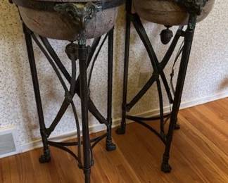 2 marble pedestal bowls.  Note the rams head and claw foot feet.