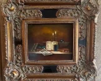 #13. Oil on canvas study by unknown artist. 9"x9>5" and framed 16"x18".