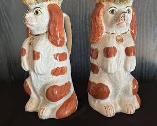 Vintage Fitz & Floyd Staffordshire-style Spaniel dog pitchers.