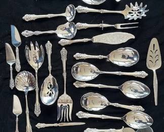 Sterling silver and stainless utincils, mostly Wallace Grande Baroque.