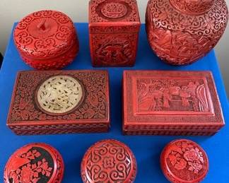 Chinese red lacquer cinnabar ware boxes.