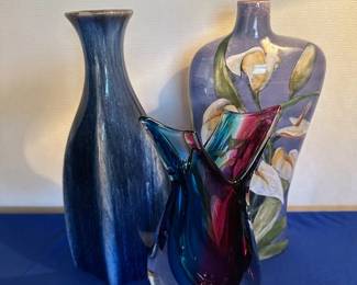 Vintage Murano glass vase, and ceramic vases.