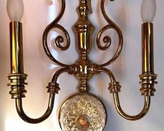 Solid brass and crystal wall sconces (2).