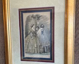 #47. Parisian women print, 6.5"x9.5" , framed 15"x19".