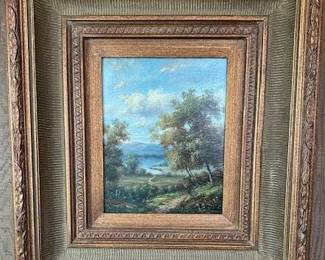 #11. Oil on canvas landscape by Batte, 7.5"x9.5" art and framed 16.5x9.5.