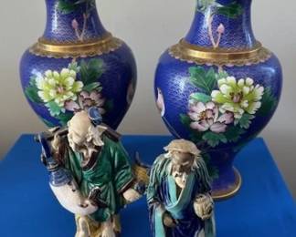 Chinese cloisonne vases and chinese ceramic men.