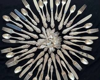 14 place settings (total of 56 pieces) of Crown Baroque by Gorham Sterling Silver Flatware set.