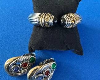 Vintage Bat Ami sterling 925 earrings and costume bracelet.