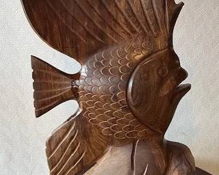 Hand carved angelfish figurine.