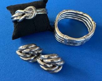 Vintage knotted sterling silver marked Jem, 925, Bat-Ami sterling silver bracelet and 925 earrings.