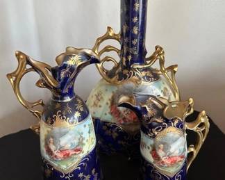 Germany Saxe Altenburg Scene hand painted ptchers (largest one has a 1"x1" chip).