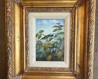 #25. Oil on canvas birds by Tyson (some damage on the matting). 