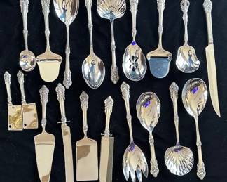 Sterling silver and stainless utincils, mostly Wallace Grande Baroque.